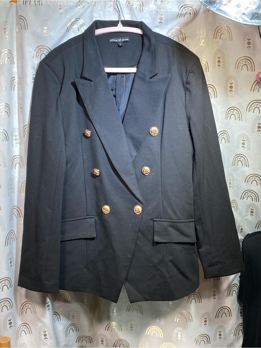 Black Double-Breasted Blazer with Gold Buttons by A New Day